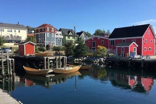 Colourful houses and dories on Lunenburg's harbourfront